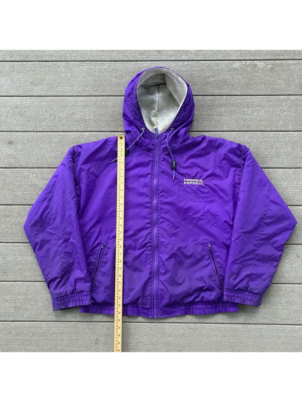 Vintage 90s Men’s M Full Zip Fleece Lined Hooded Jacket Purple Windbreaker Retro